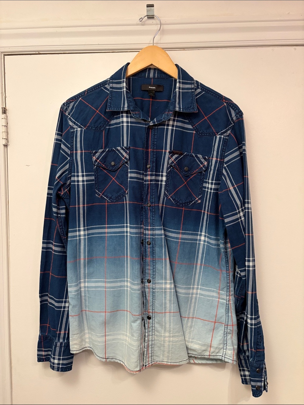 Diesel Men's Blue Ombre Plaid Western Button-Down Shirt